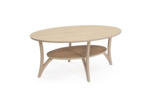 Ett soffbord vid namn Spinell som är från Kleppe. Här är bordet ovalt men finns även som droppformat, med klaff och som runt soffbord.
