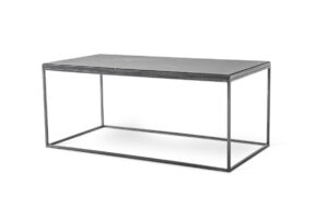 Fint soffbord med underrede i svart metall. Detta soffbord heter Bergen och går att få med skiva i vit marmor, svart marmor eller rustik ek.