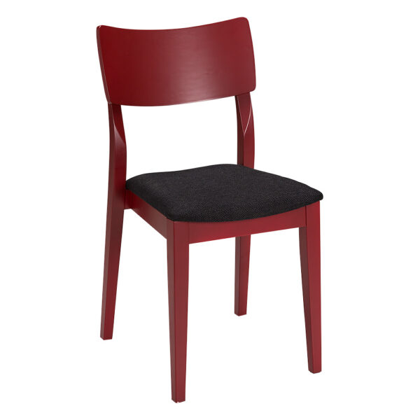 Fin stol från Hans K. Piccolo är en mörkröd stol som vi just nu säljer med rabatt. Stolen på rea har sits i svart tyg.