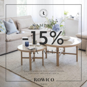 Ett bra erbjudande på Rowicos sortiment. Nu kan du köpa deras möbler med 15% rabatt. Allt från hallmöbler till matgrupper.
