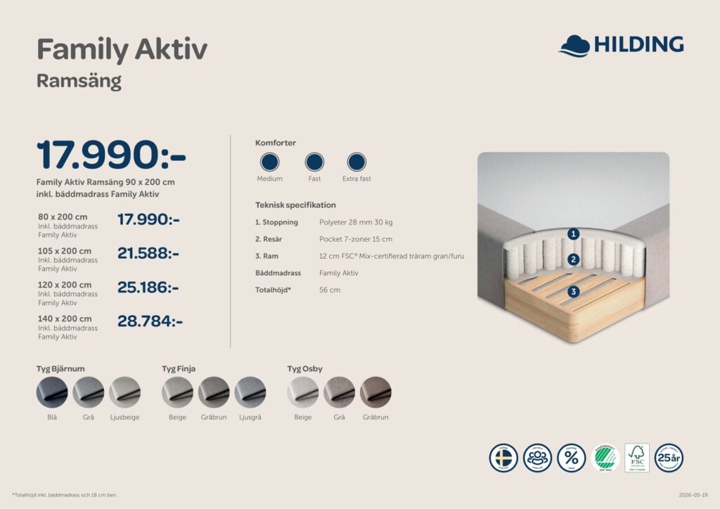 Family aktiv ramsäng från Hilding - just nu med rabatt. En genomskärning av ramsängen Family Aktiv från Hilding. Se uppbyggnaden, storlekar och färger.